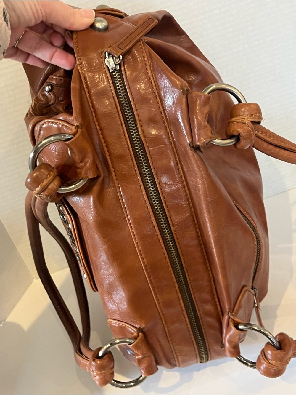 Vintage Y2K GUESS Brown Embroidered Studded Shoulder Satchel Bag - Picture 10 of 16
